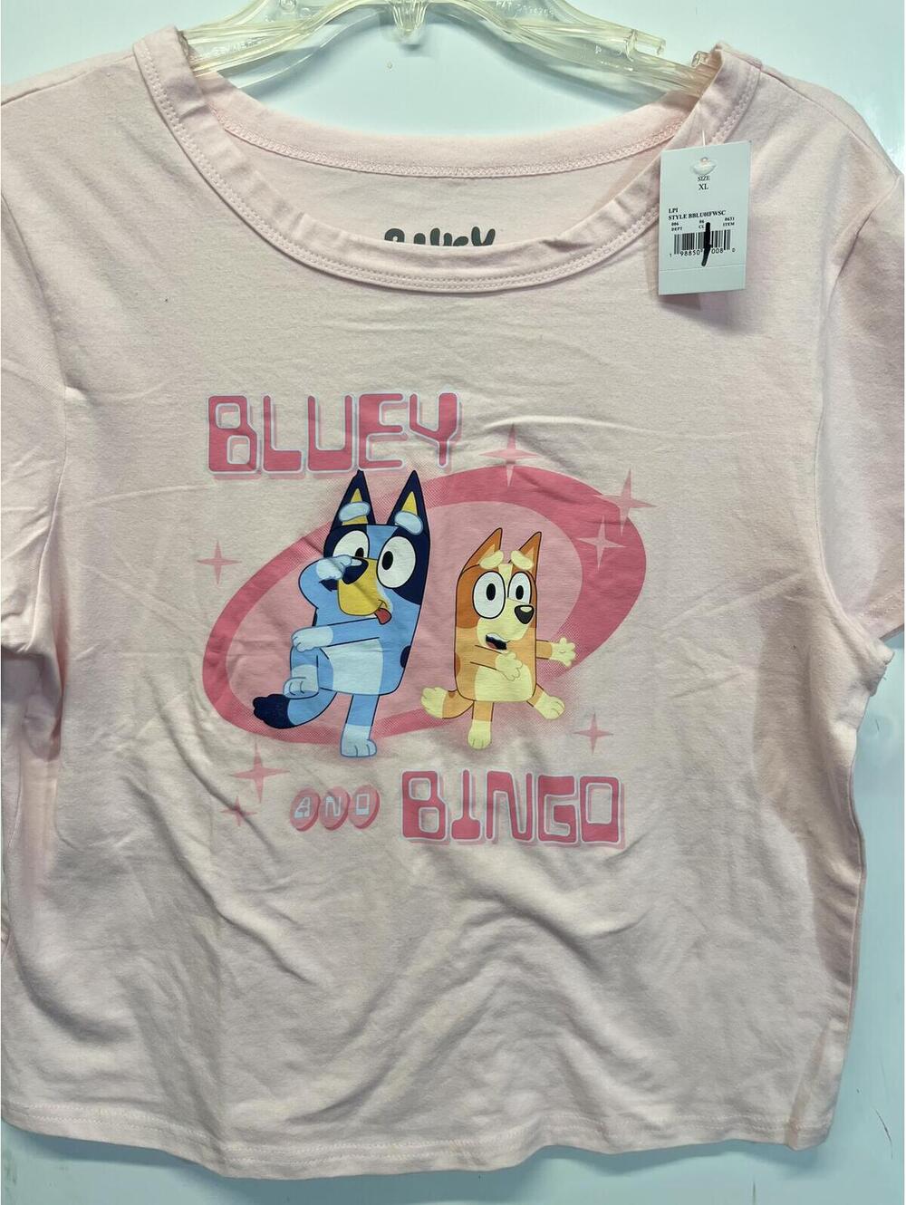 Girls Bluey Bingo Graphic T-Shirt Light Pink Cropped Fitted Short Sleeve NEW - Picture 9 of 9